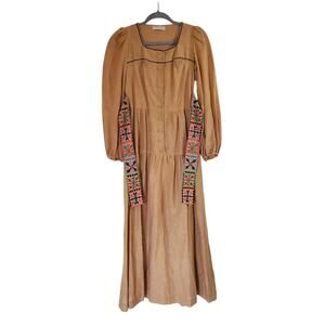 Vintage 70s Embroidered Native American Inspired Woven Maxi Dress, Size XS